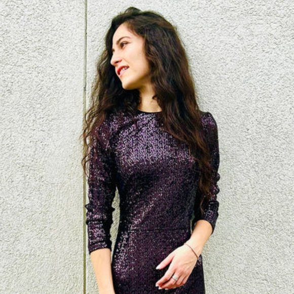 TERI JON 3/4 Sleeve Plum Sequin Sheath Gown   NEW!!! - Picture 2 of 15